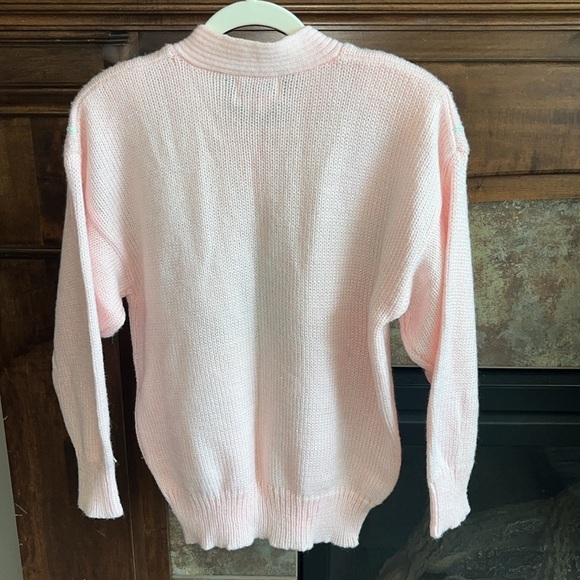 Vintage 1980s Pastel pink beachy mermaid grandma sweater mixed media artsy L - Picture 9 of 12
